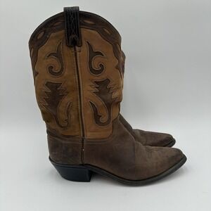 Sage by Abilene Inlay Brown Leather Cowboy Boots Womens Size 9.5 Western